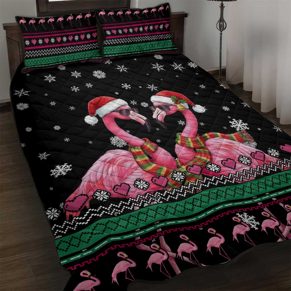 Flamingo Couple Christmas Quilt Bed Set Xmas Holiday Patterns - Wonder Print Shop