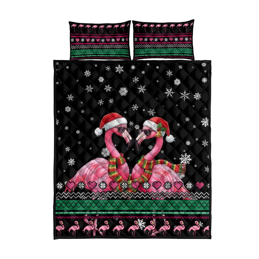 Flamingo Couple Christmas Quilt Bed Set Xmas Holiday Patterns - Wonder Print Shop