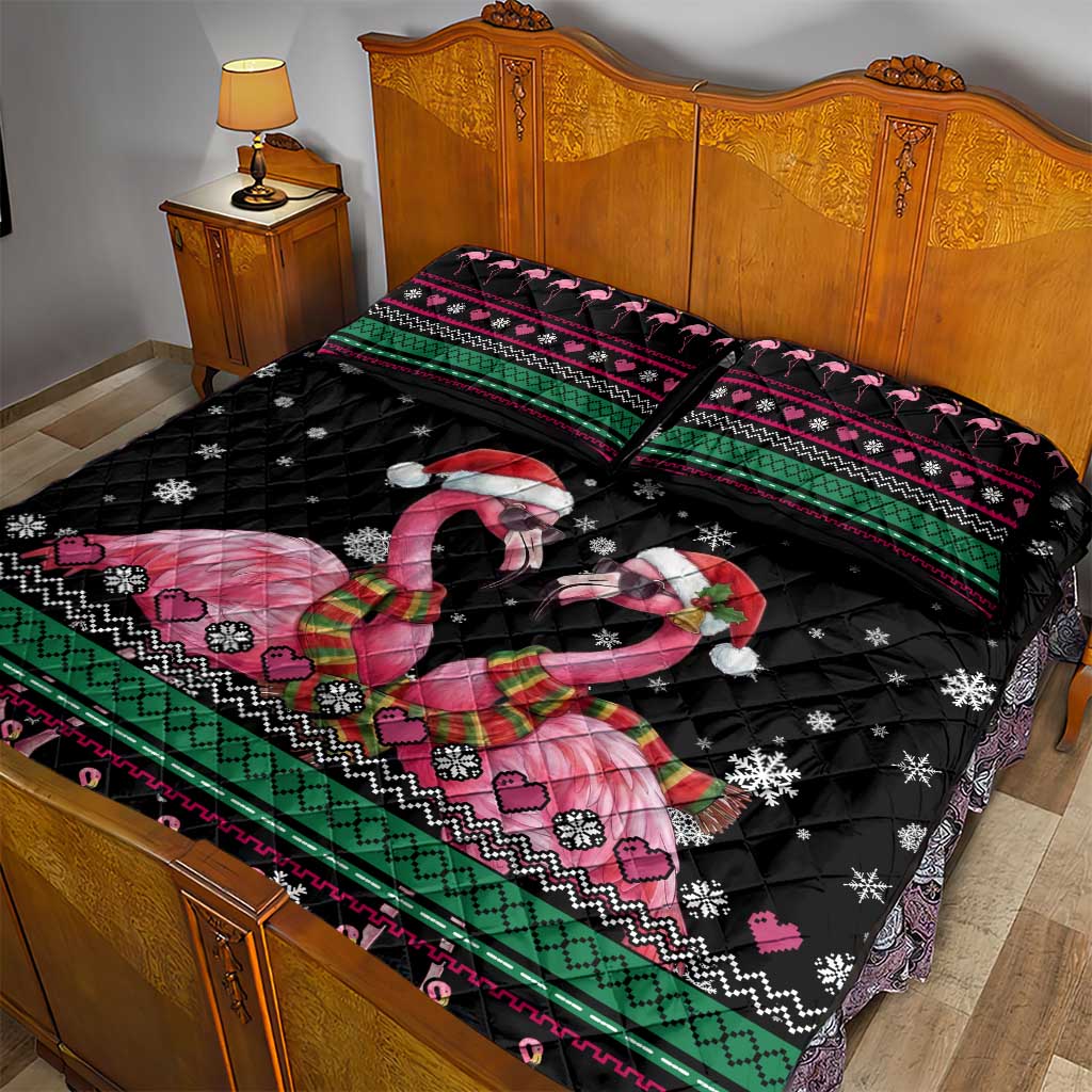 Flamingo Couple Christmas Quilt Bed Set Xmas Holiday Patterns - Wonder Print Shop