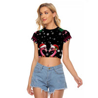 Flamingo Couple Christmas Raglan Cropped T Shirt Xmas Holiday Patterns - Wonder Print Shop