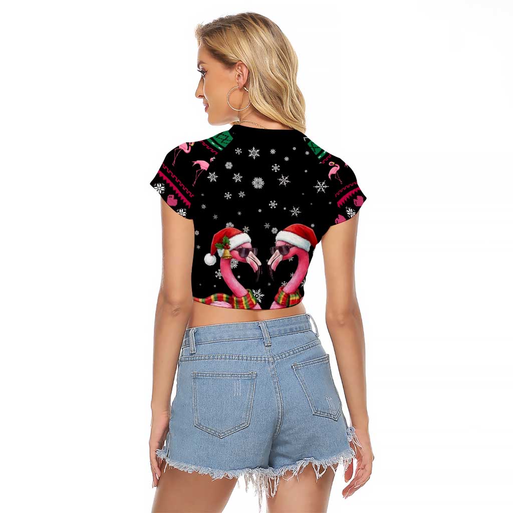 Flamingo Couple Christmas Raglan Cropped T Shirt Xmas Holiday Patterns - Wonder Print Shop