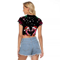 Flamingo Couple Christmas Raglan Cropped T Shirt Xmas Holiday Patterns - Wonder Print Shop