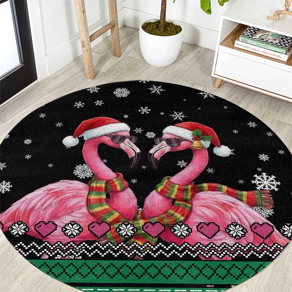 Flamingo Couple Christmas Round Carpet Xmas Holiday Patterns - Wonder Print Shop