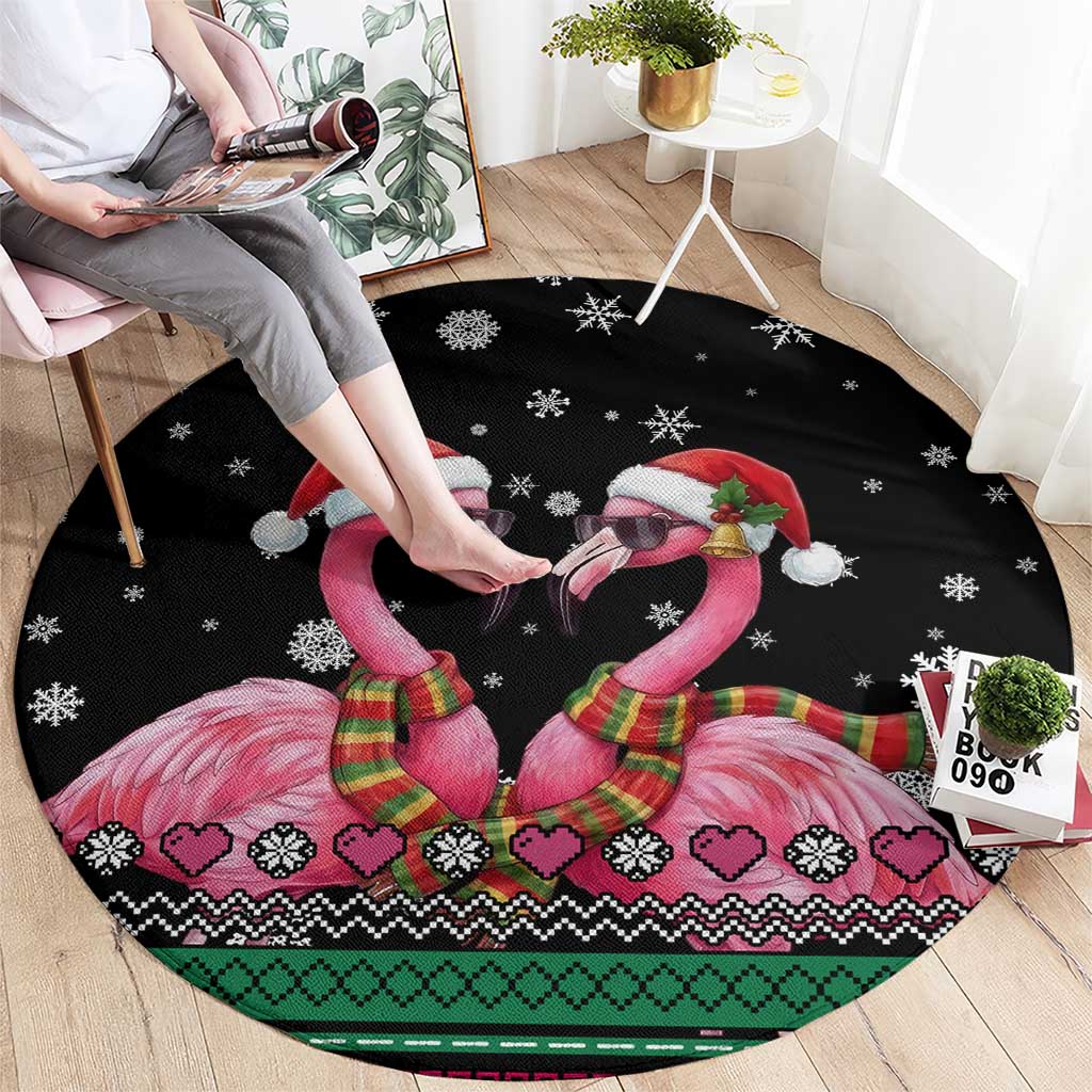Flamingo Couple Christmas Round Carpet Xmas Holiday Patterns - Wonder Print Shop