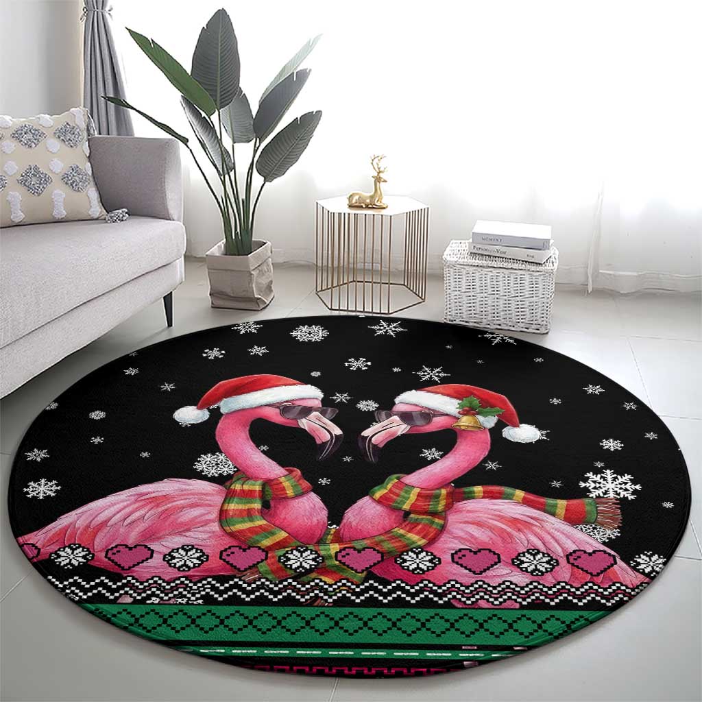 Flamingo Couple Christmas Round Carpet Xmas Holiday Patterns - Wonder Print Shop