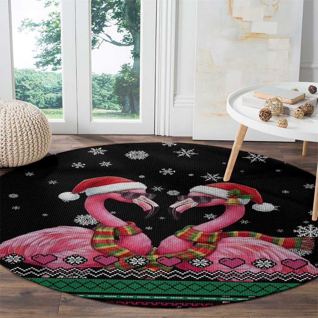 Flamingo Couple Christmas Round Carpet Xmas Holiday Patterns - Wonder Print Shop