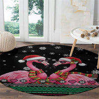 Flamingo Couple Christmas Round Carpet Xmas Holiday Patterns - Wonder Print Shop