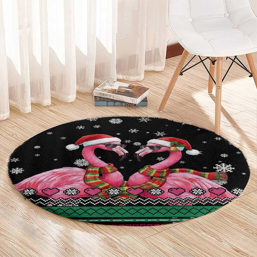 Flamingo Couple Christmas Round Carpet Xmas Holiday Patterns - Wonder Print Shop