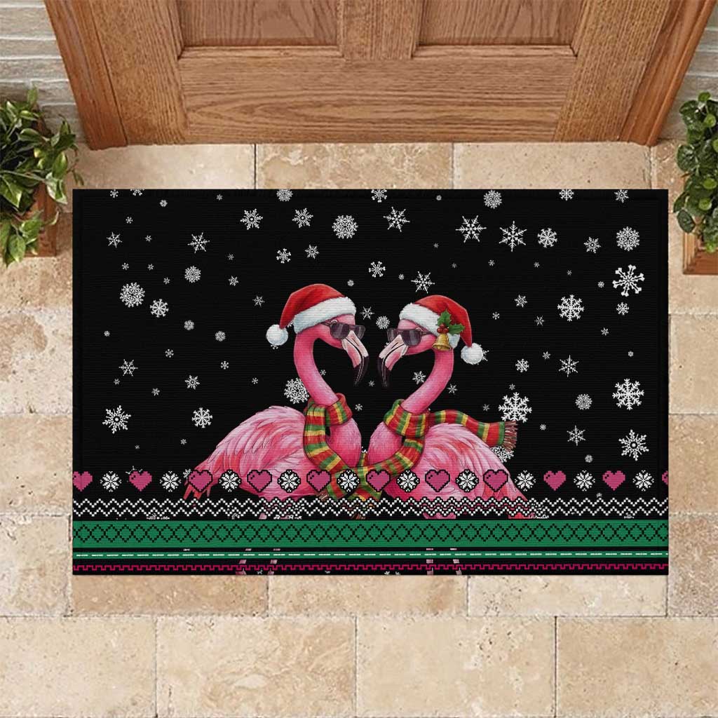 Flamingo Couple Christmas Rubber Doormat Xmas Holiday Patterns - Wonder Print Shop