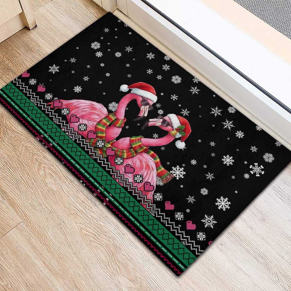 Flamingo Couple Christmas Rubber Doormat Xmas Holiday Patterns - Wonder Print Shop