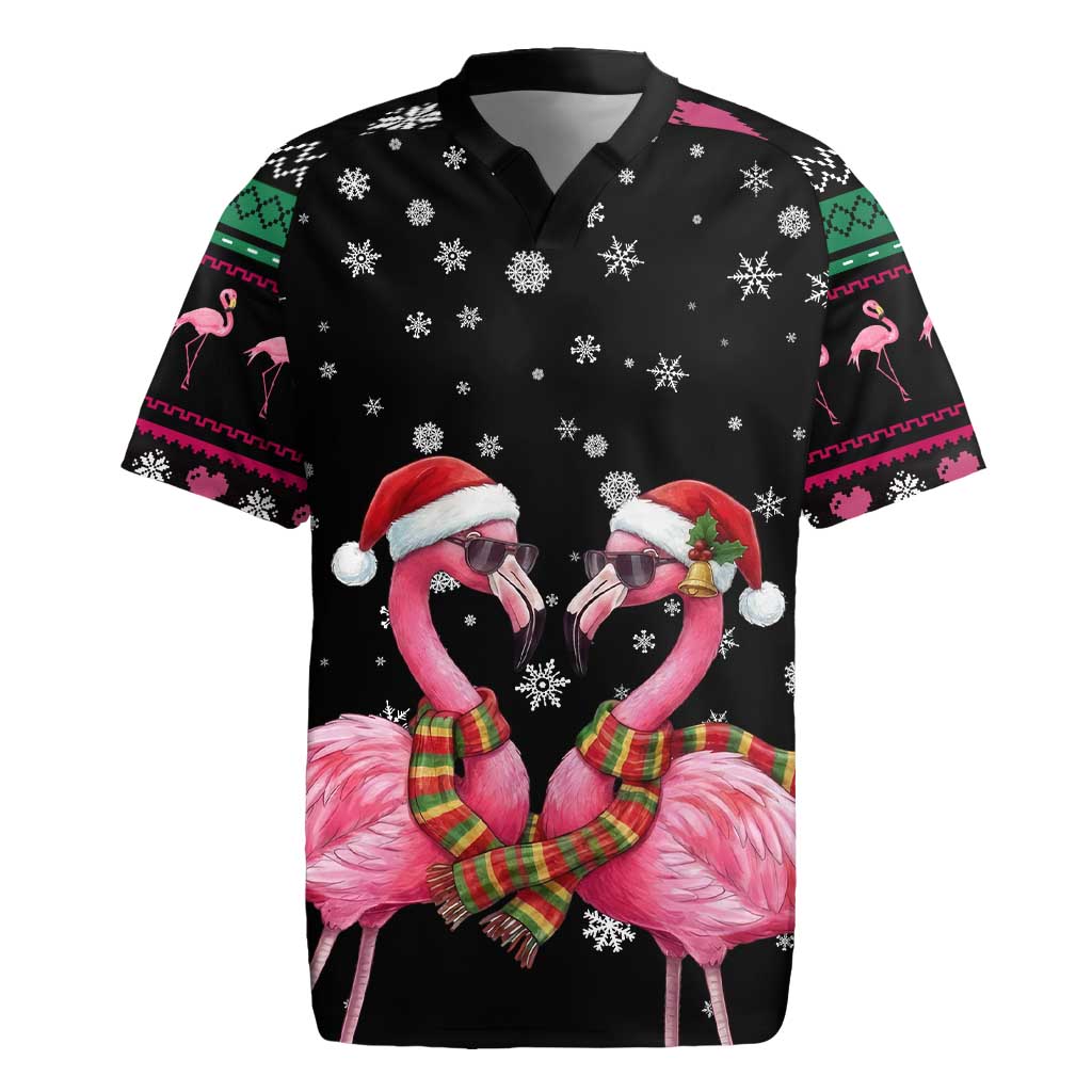 Flamingo Couple Christmas Rugby Jersey Xmas Holiday Patterns - Wonder Print Shop