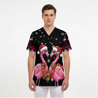 Flamingo Couple Christmas Scrub Top Xmas Holiday Patterns - Wonder Print Shop