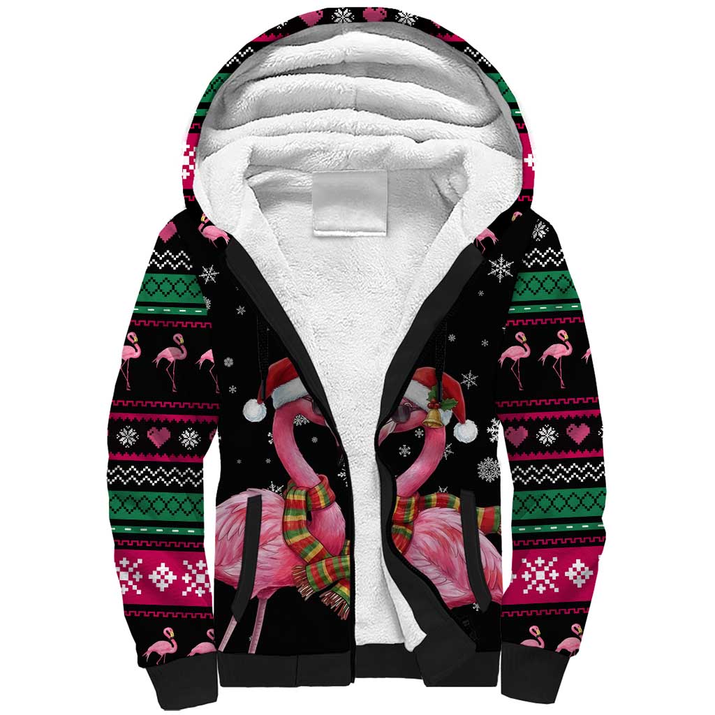 Flamingo Couple Christmas Sherpa Hoodie Xmas Holiday Patterns - Wonder Print Shop