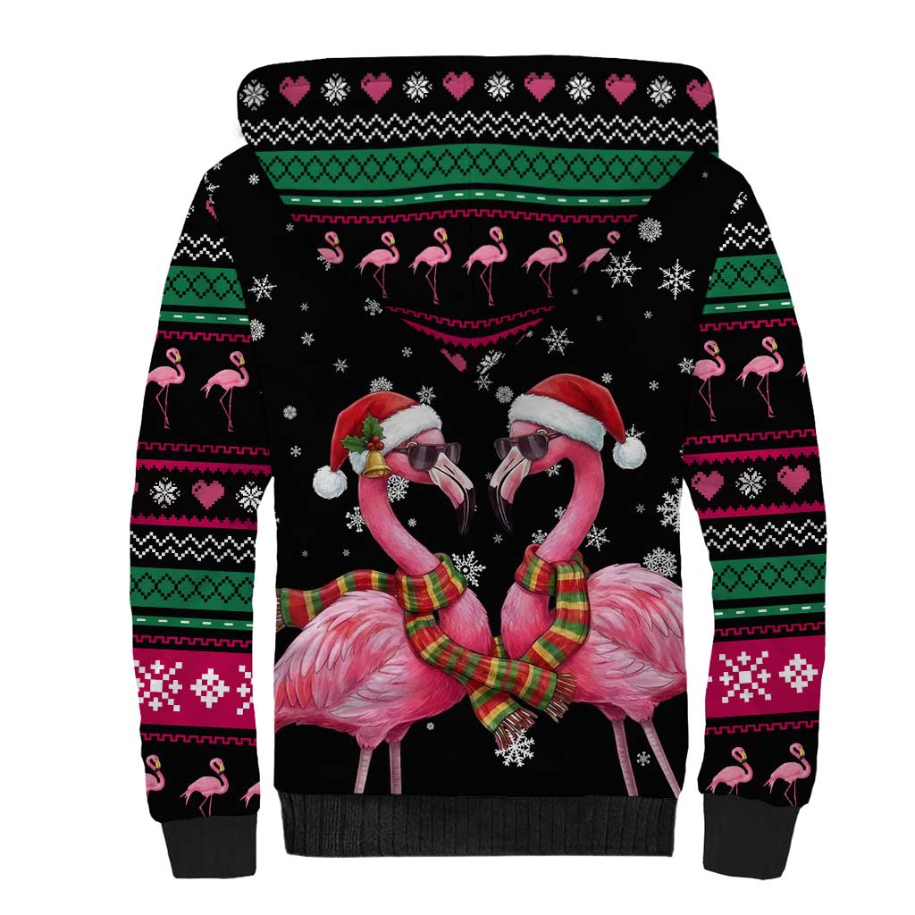 Flamingo Couple Christmas Sherpa Hoodie Xmas Holiday Patterns - Wonder Print Shop