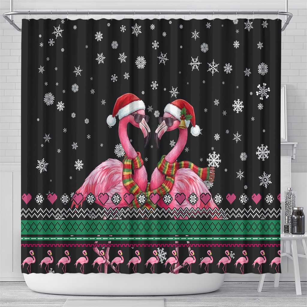 Flamingo Couple Christmas Shower Curtain Xmas Holiday Patterns - Wonder Print Shop