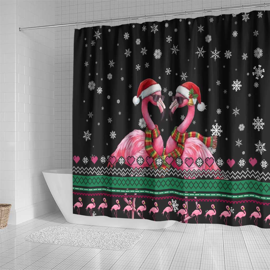 Flamingo Couple Christmas Shower Curtain Xmas Holiday Patterns - Wonder Print Shop