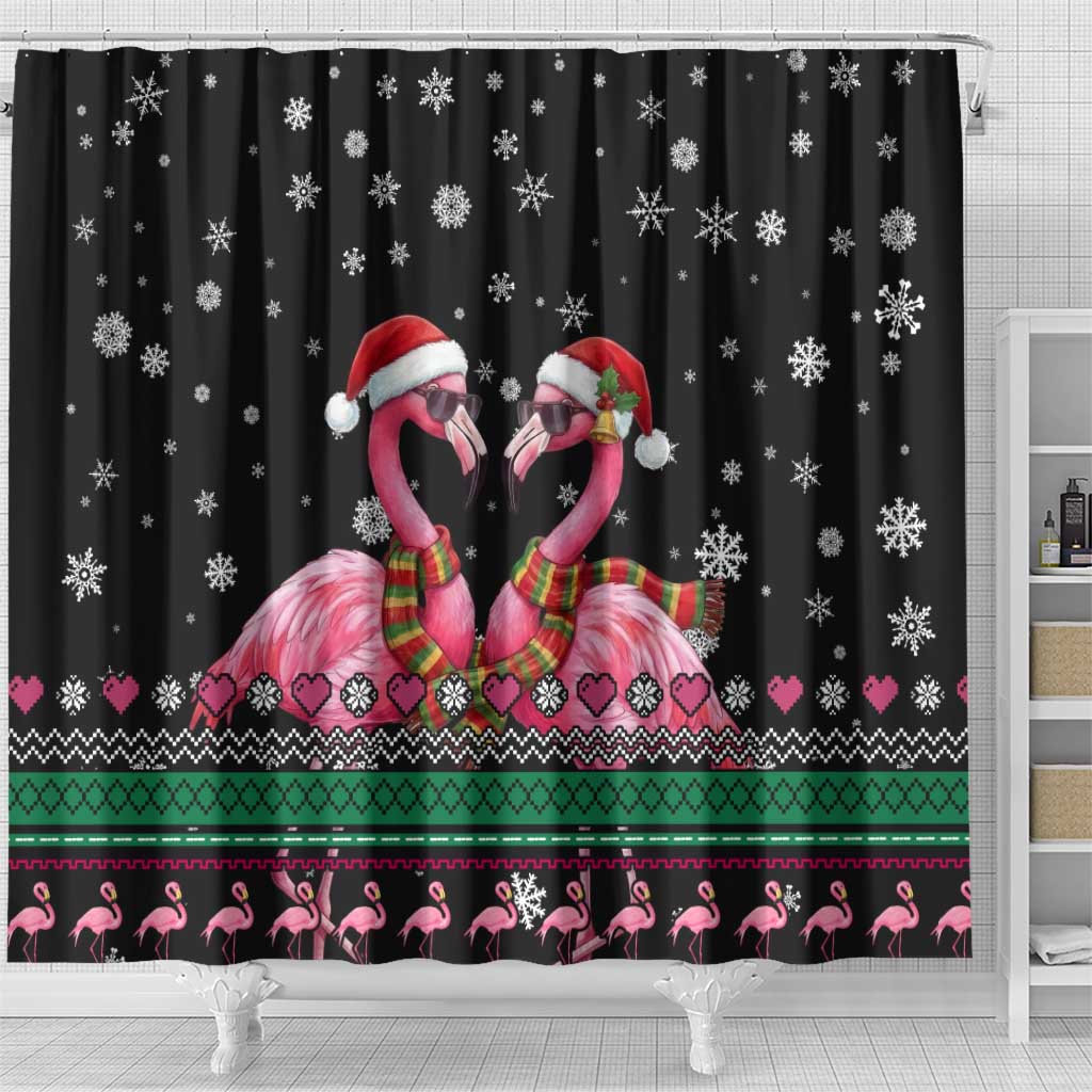 Flamingo Couple Christmas Shower Curtain Xmas Holiday Patterns - Wonder Print Shop