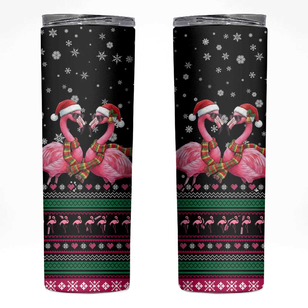 Flamingo Couple Christmas Skinny Tumbler Xmas Holiday Patterns - Wonder Print Shop