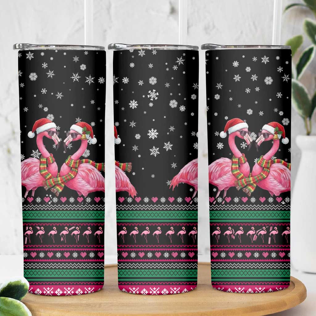 Flamingo Couple Christmas Skinny Tumbler Xmas Holiday Patterns - Wonder Print Shop