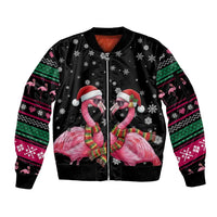 Flamingo Couple Christmas Sleeve Zip Bomber Jacket Xmas Holiday Patterns - Wonder Print Shop