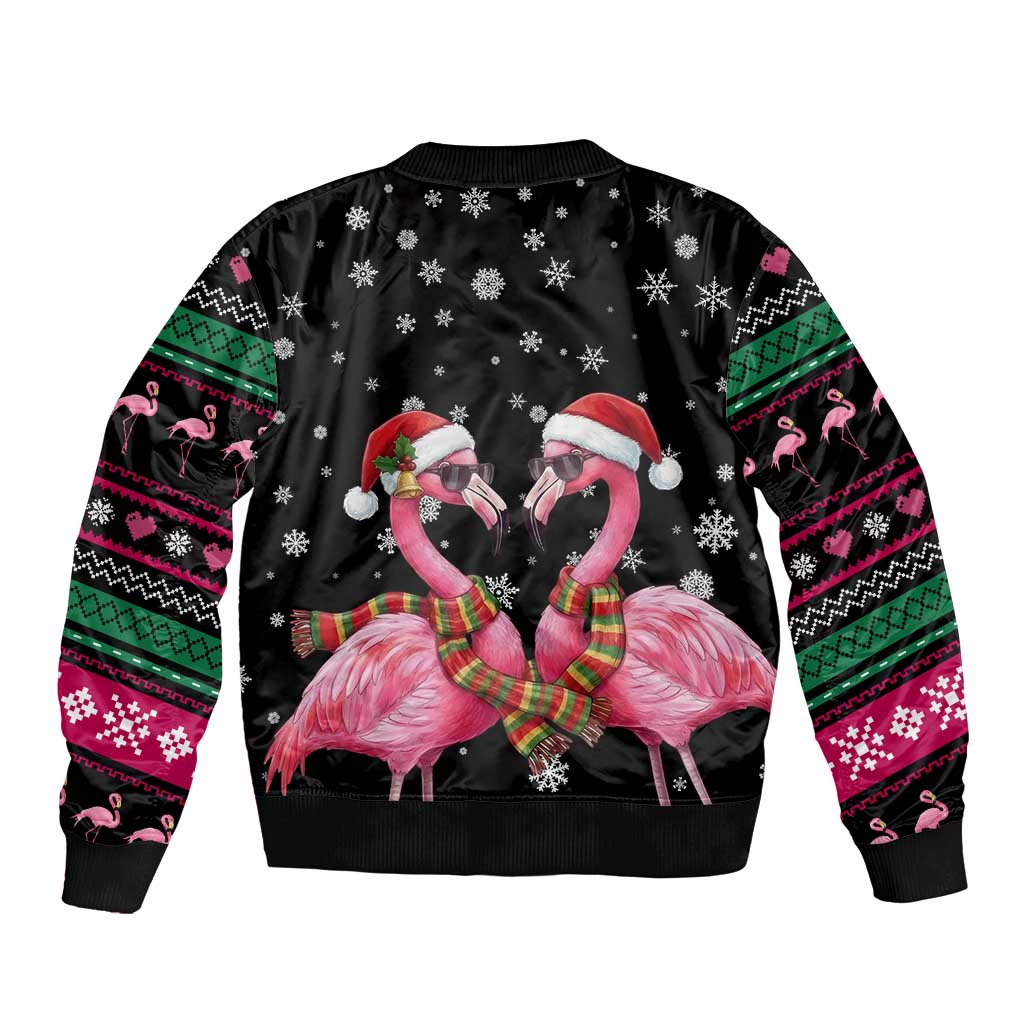 Flamingo Couple Christmas Sleeve Zip Bomber Jacket Xmas Holiday Patterns - Wonder Print Shop