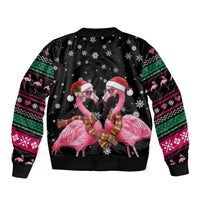 Flamingo Couple Christmas Sleeve Zip Bomber Jacket Xmas Holiday Patterns - Wonder Print Shop