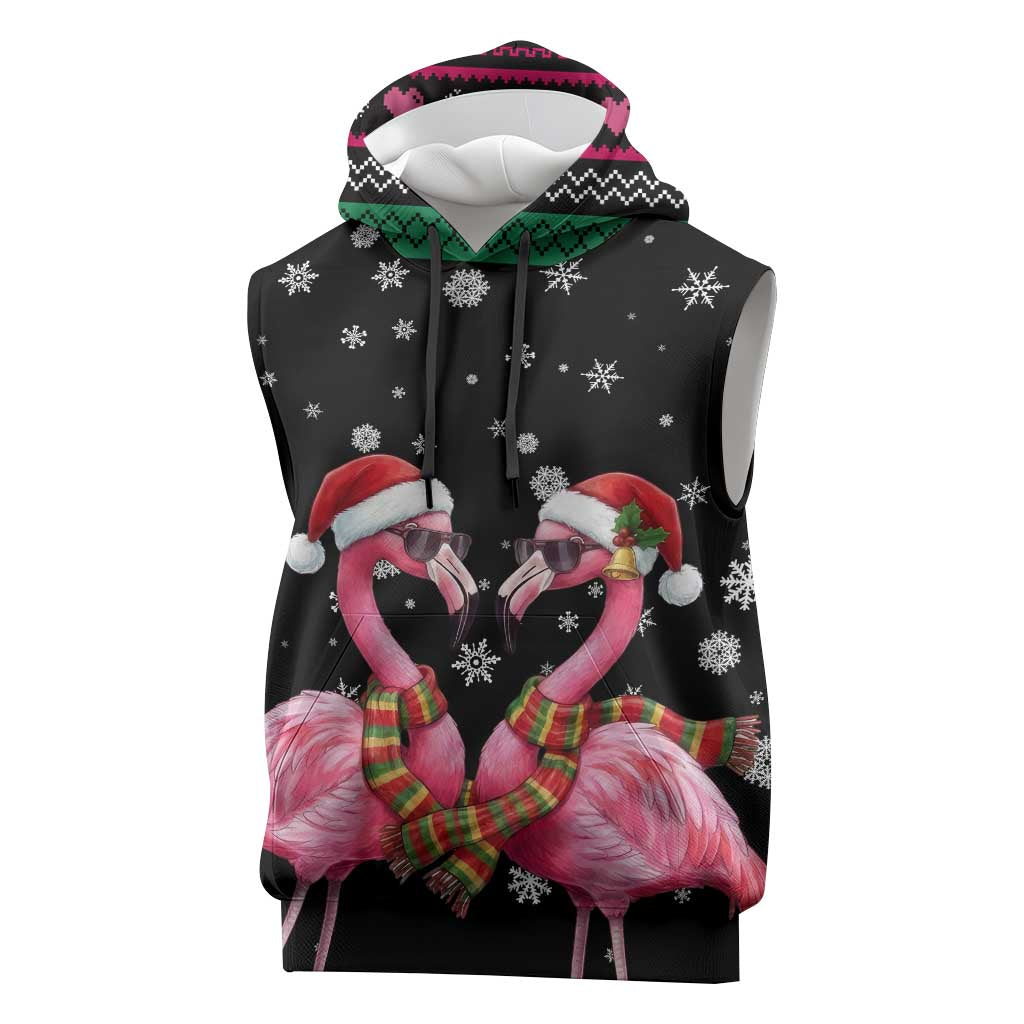 Flamingo Couple Christmas Sleeveless Hoodie Xmas Holiday Patterns - Wonder Print Shop