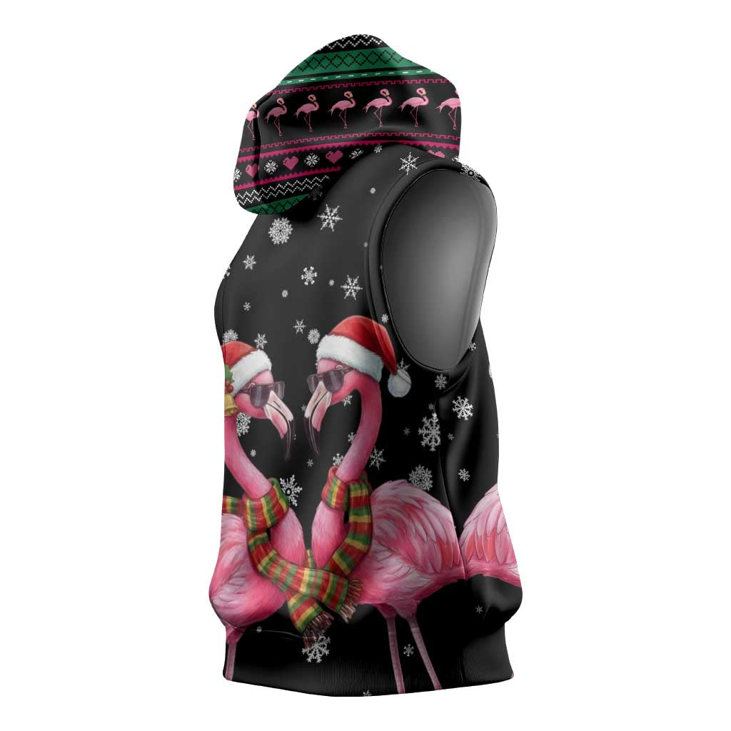 Flamingo Couple Christmas Sleeveless Hoodie Xmas Holiday Patterns - Wonder Print Shop