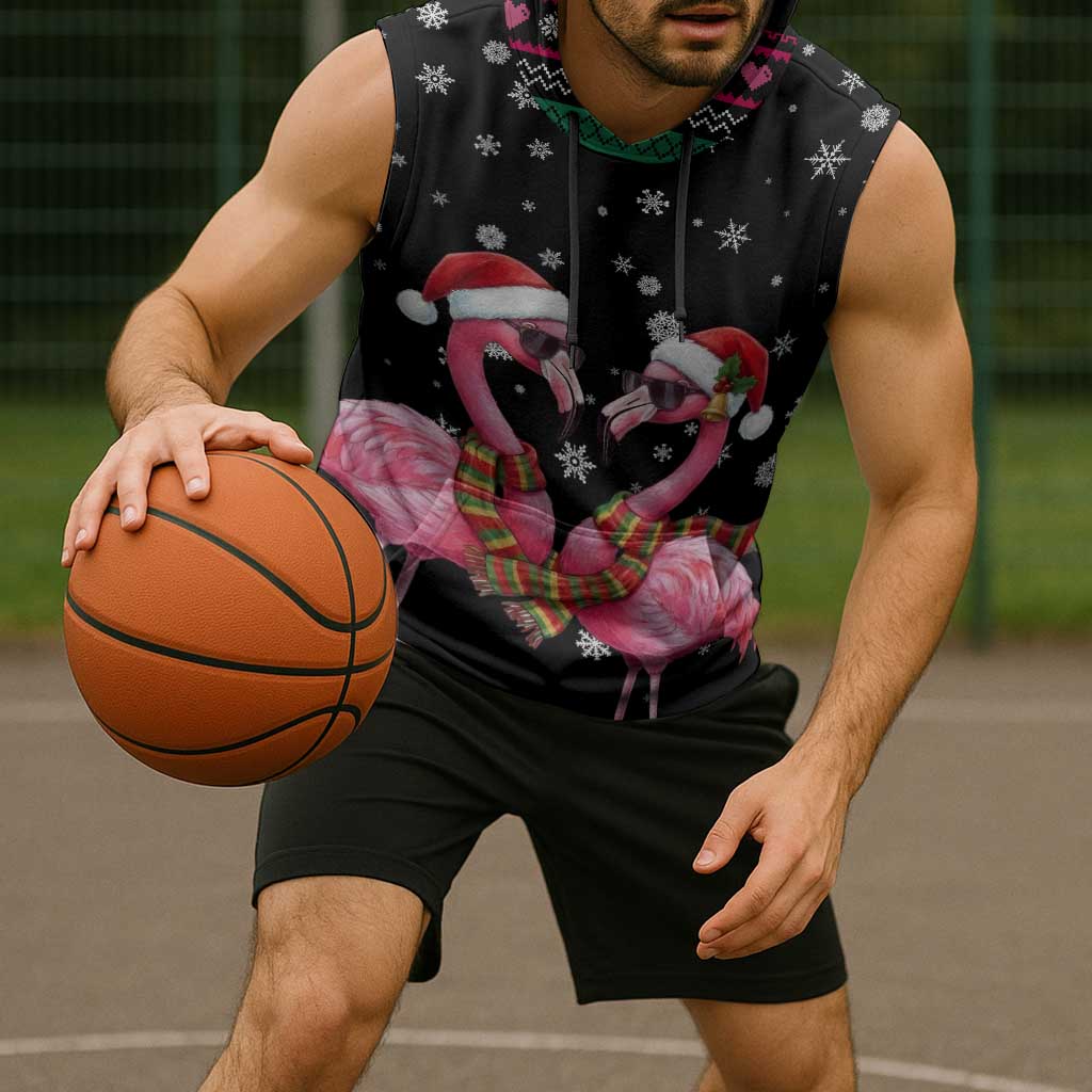 Flamingo Couple Christmas Sleeveless Hoodie Xmas Holiday Patterns - Wonder Print Shop
