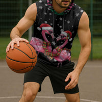 Flamingo Couple Christmas Sleeveless Hoodie Xmas Holiday Patterns - Wonder Print Shop