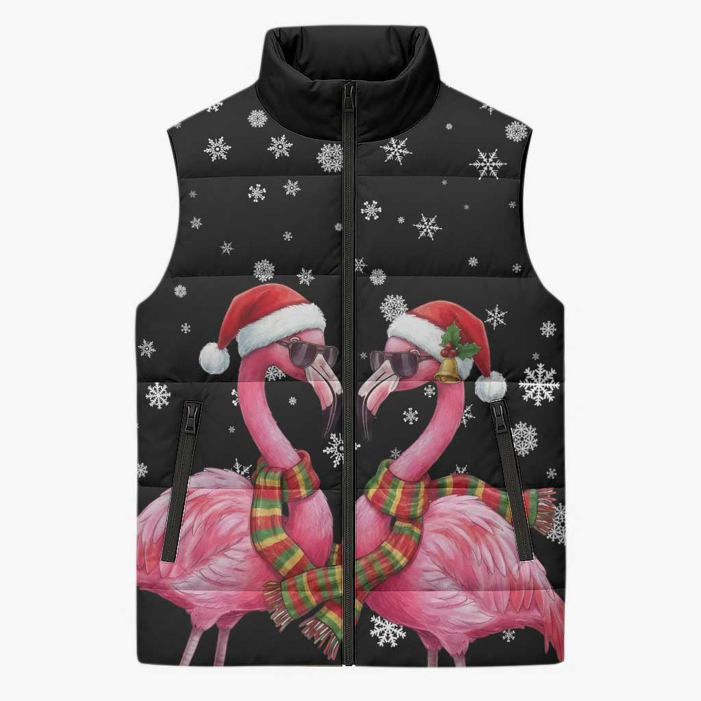 Flamingo Couple Christmas Sleeveless Puffer Jacket Xmas Holiday Patterns - Wonder Print Shop