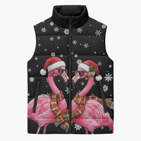 Flamingo Couple Christmas Sleeveless Puffer Jacket Xmas Holiday Patterns - Wonder Print Shop