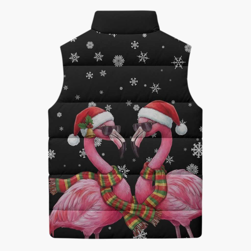 Flamingo Couple Christmas Sleeveless Puffer Jacket Xmas Holiday Patterns - Wonder Print Shop