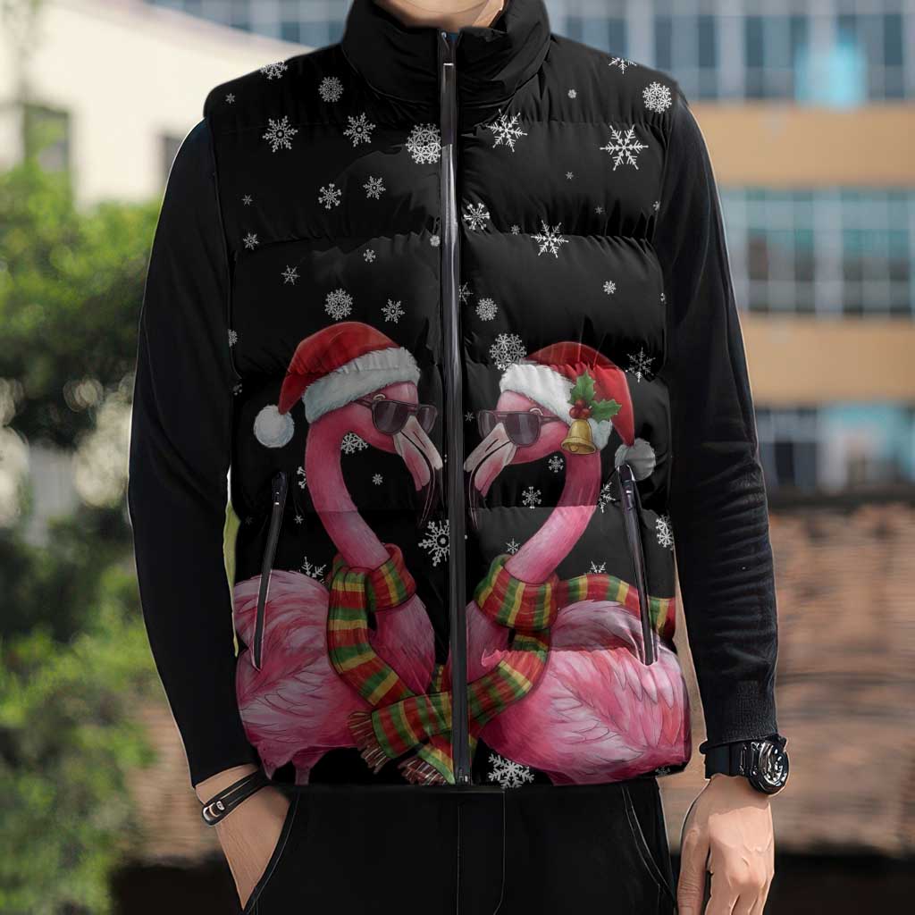 Flamingo Couple Christmas Sleeveless Puffer Jacket Xmas Holiday Patterns - Wonder Print Shop