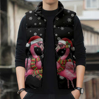 Flamingo Couple Christmas Sleeveless Puffer Jacket Xmas Holiday Patterns - Wonder Print Shop