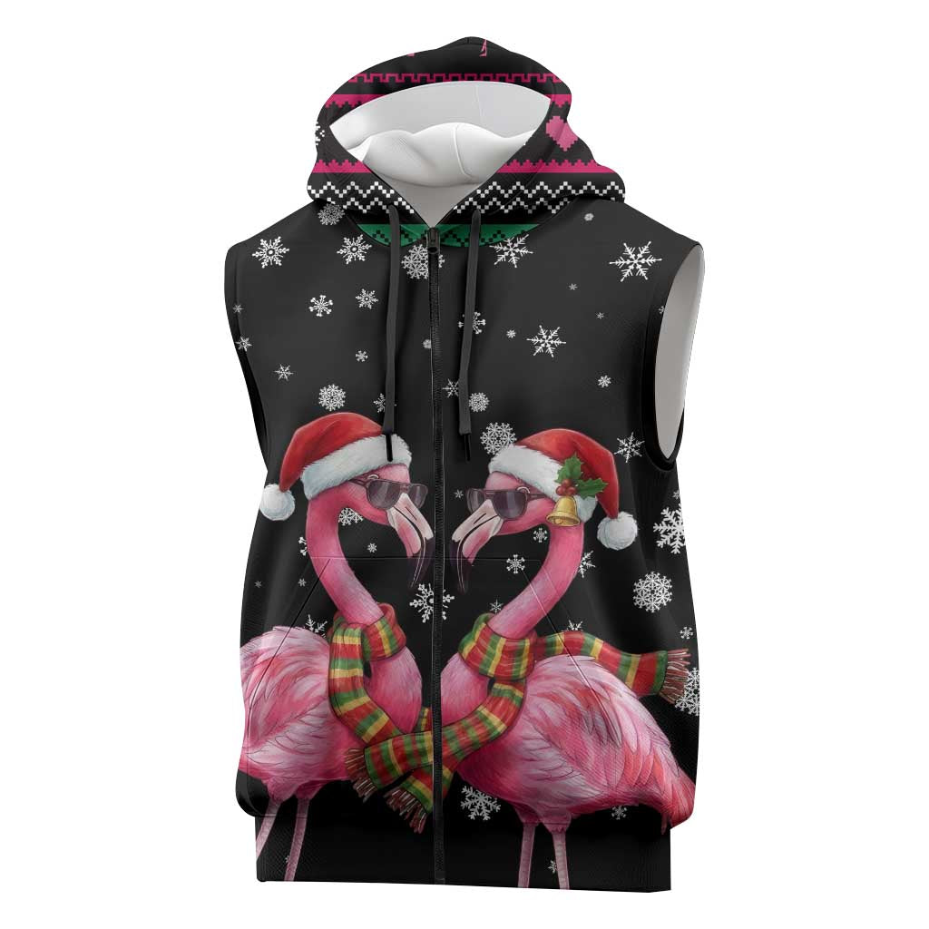 Flamingo Couple Christmas Sleeveless Zip Hoodie Xmas Holiday Patterns - Wonder Print Shop