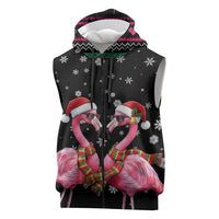 Flamingo Couple Christmas Sleeveless Zip Hoodie Xmas Holiday Patterns - Wonder Print Shop