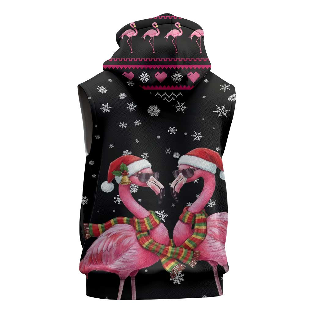 Flamingo Couple Christmas Sleeveless Zip Hoodie Xmas Holiday Patterns - Wonder Print Shop
