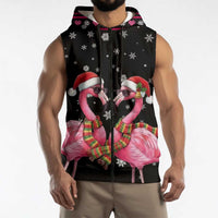 Flamingo Couple Christmas Sleeveless Zip Hoodie Xmas Holiday Patterns - Wonder Print Shop