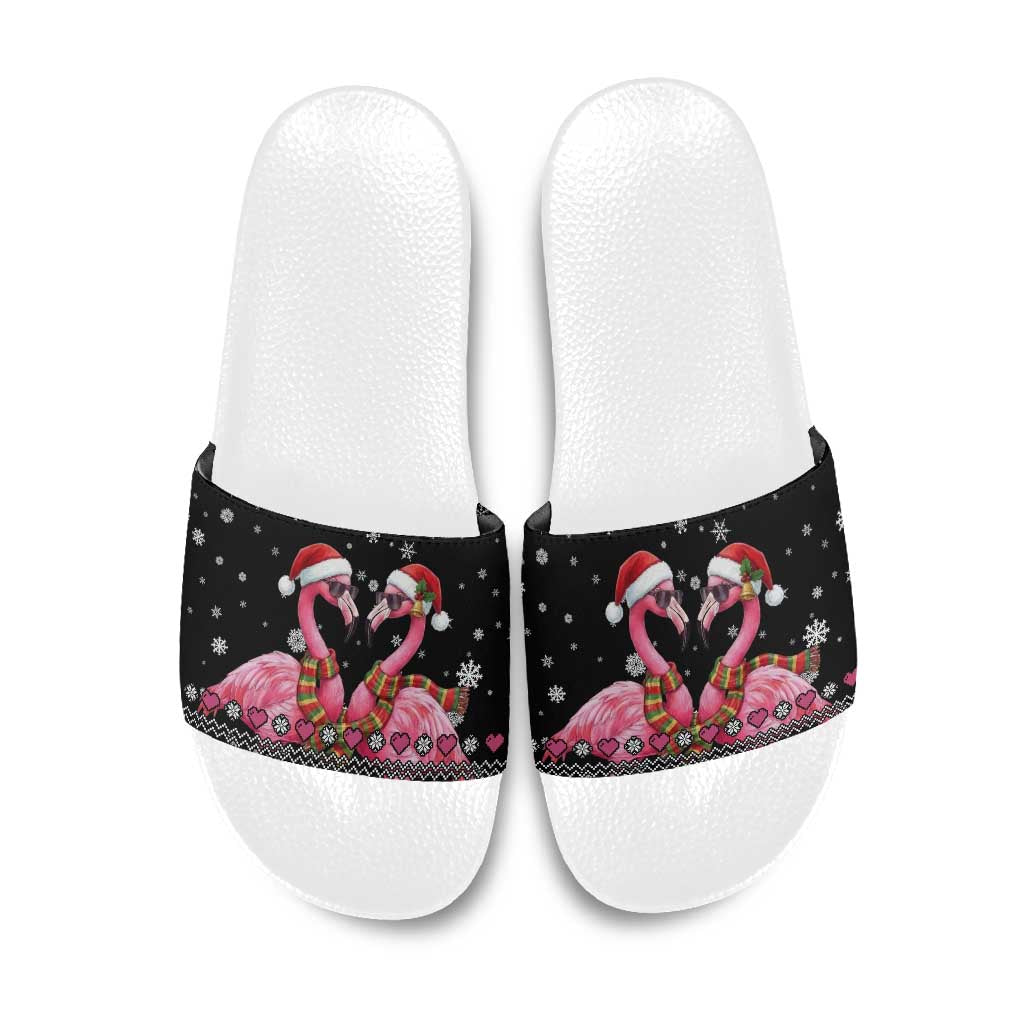 Flamingo Couple Christmas Slide Sandals Xmas Holiday Patterns - Wonder Print Shop