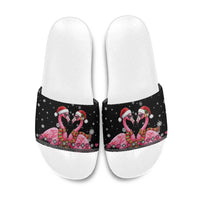Flamingo Couple Christmas Slide Sandals Xmas Holiday Patterns - Wonder Print Shop