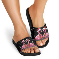 Flamingo Couple Christmas Slide Sandals Xmas Holiday Patterns - Wonder Print Shop