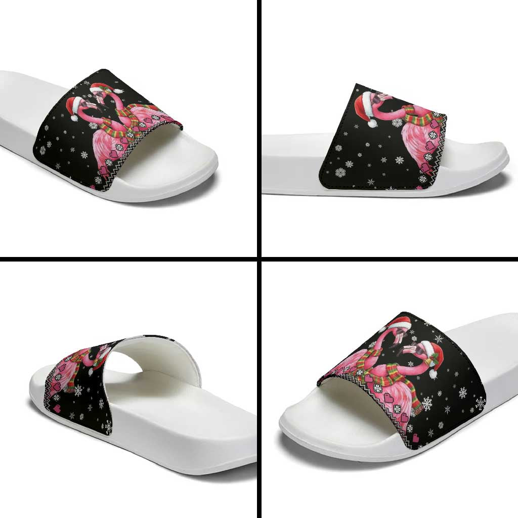 Flamingo Couple Christmas Slide Sandals Xmas Holiday Patterns - Wonder Print Shop