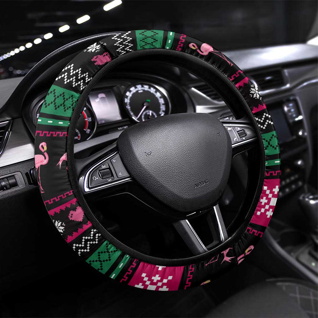 Flamingo Couple Christmas Steering Wheel Cover Xmas Holiday Patterns - Wonder Print Shop