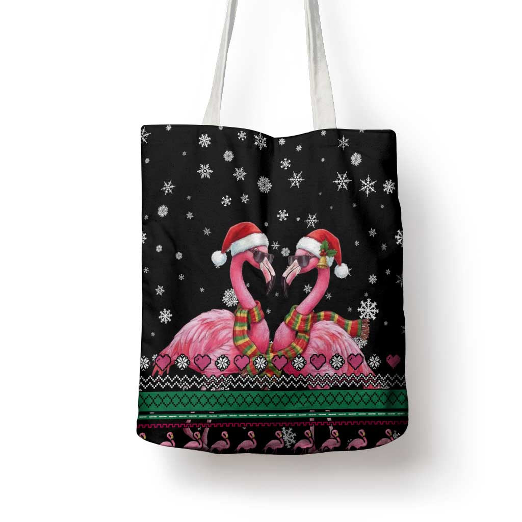 Flamingo Couple Christmas Tote Bag Xmas Holiday Patterns - Wonder Print Shop
