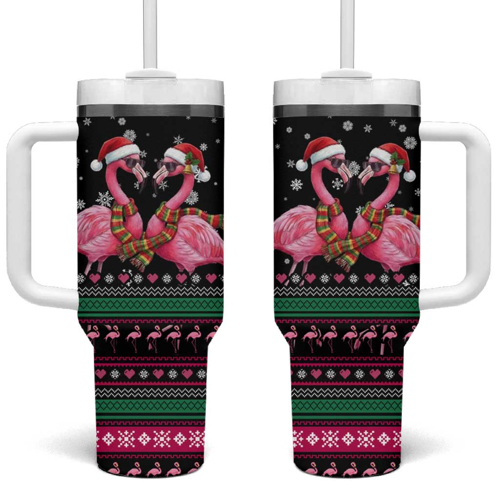 Flamingo Couple Christmas Tumbler With Handle Xmas Holiday Patterns - Wonder Print Shop
