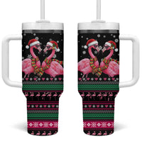 Flamingo Couple Christmas Tumbler With Handle Xmas Holiday Patterns - Wonder Print Shop