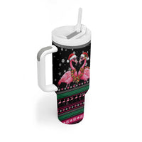 Flamingo Couple Christmas Tumbler With Handle Xmas Holiday Patterns - Wonder Print Shop