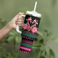 Flamingo Couple Christmas Tumbler With Handle Xmas Holiday Patterns - Wonder Print Shop