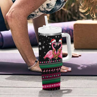 Flamingo Couple Christmas Tumbler With Handle Xmas Holiday Patterns - Wonder Print Shop